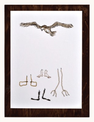  “Beine” (Legs), mixed media, paper, metal,  26 x 35 cm 