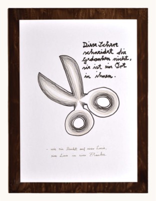  “Schere” (Scissors), mixed media, paper, metal, 29 x 38 cm 