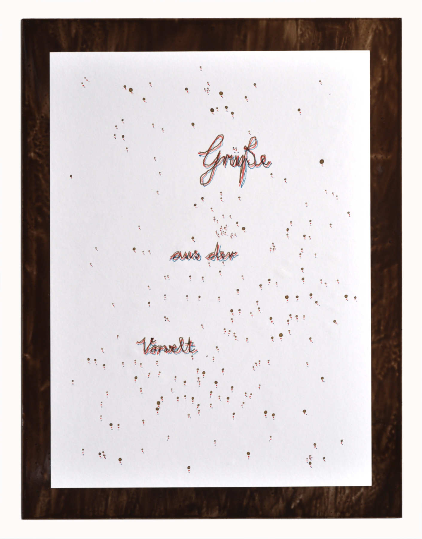  “Grüße”, (Regards), mixed media, paper, metal, 30 x 40 cm 